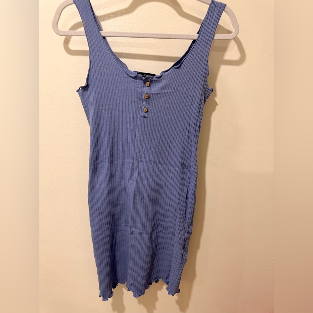 Blue Sleeveless Ribbed Dress Sundress